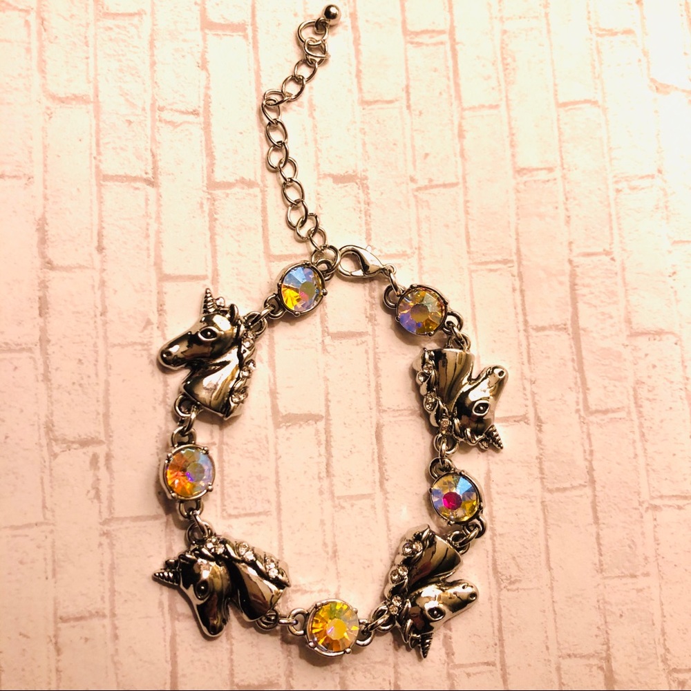 Unicorn pink rhinestone bracelet link sparkle cute - Picture 3 of 5